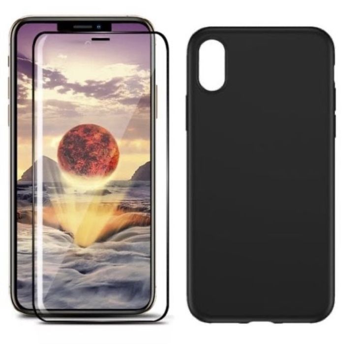 Iphone X XR XS MAX Husa Silicon Clara/Neagra Mata + Folie Sticla