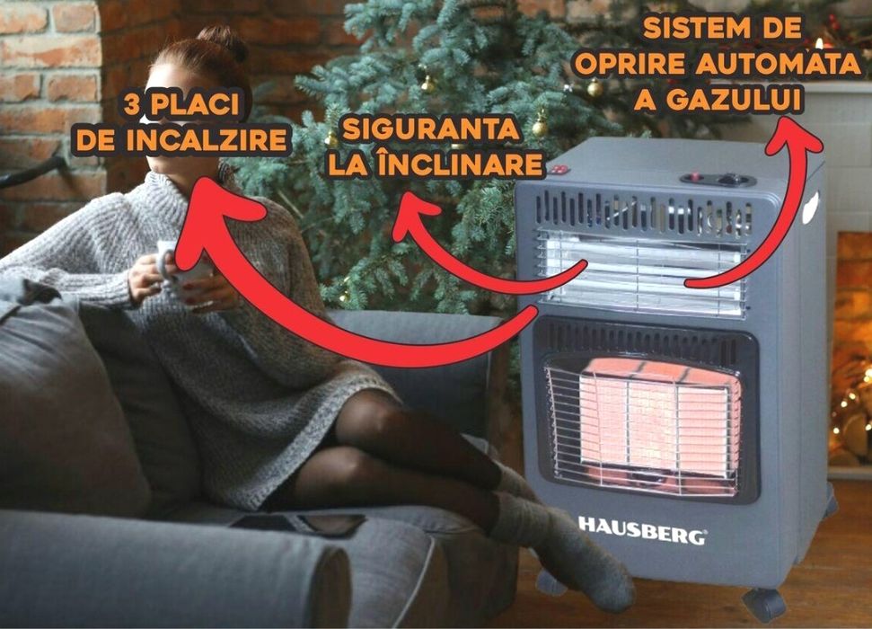 Sobă cu gaz - electric Hausberg HB 1022 NG NOUĂ - 395 Lei