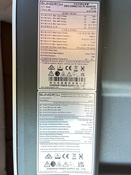 Sungrow 17kw(Huawei,Growat,Victron,Fronius) Inverter