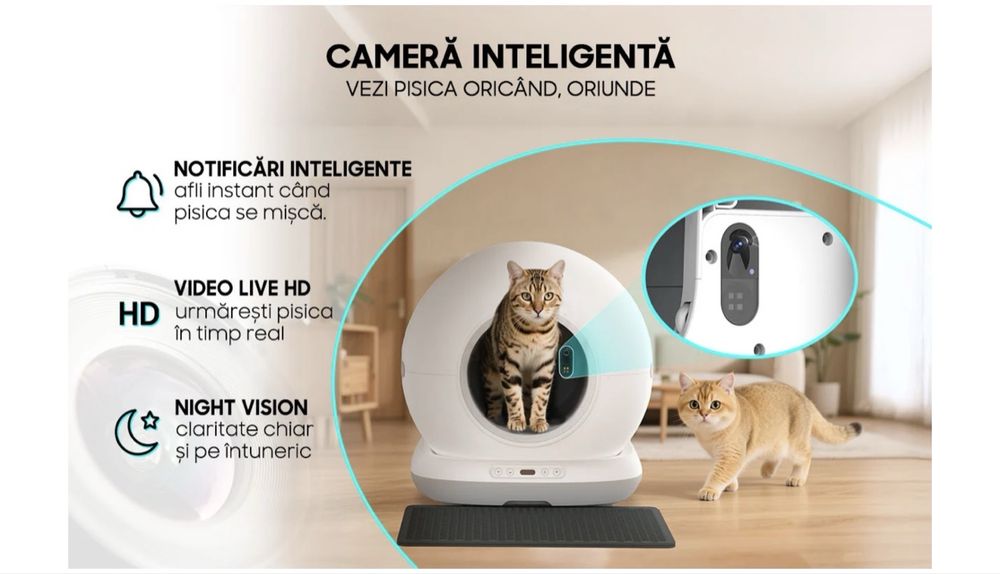 Litiera Automata iHunt Smart Cat Litter V7 Camera, Wi-Fi, Senzori, Camera video, Aplicatie Smart