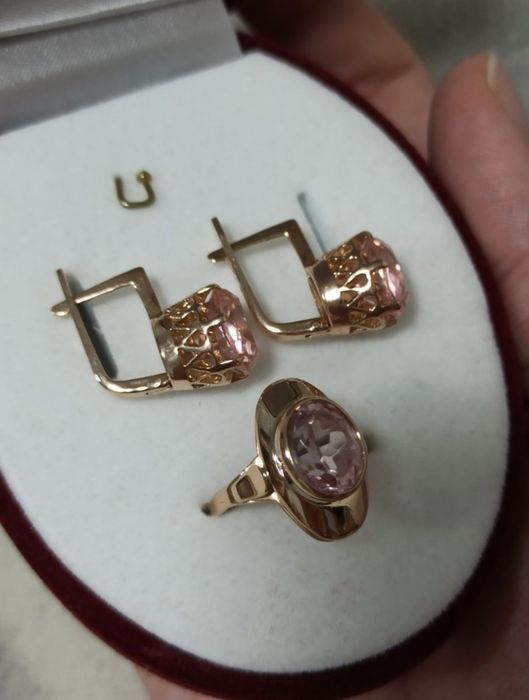 Золотой набор 583 пробы с гранатитом