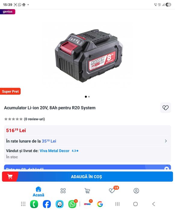 Drujba cu acumulatori Raider Pro 2 acumulatori 20V 8Ah