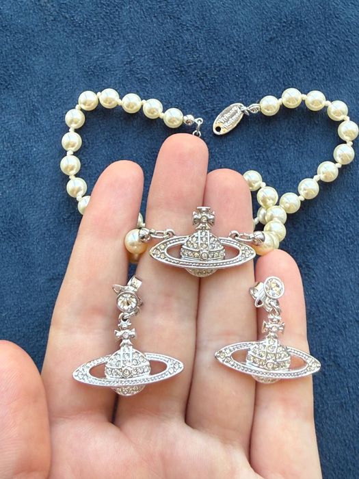 Комплект Vivienne Westwood: колье Mini Bas Relief Pearl + серьги