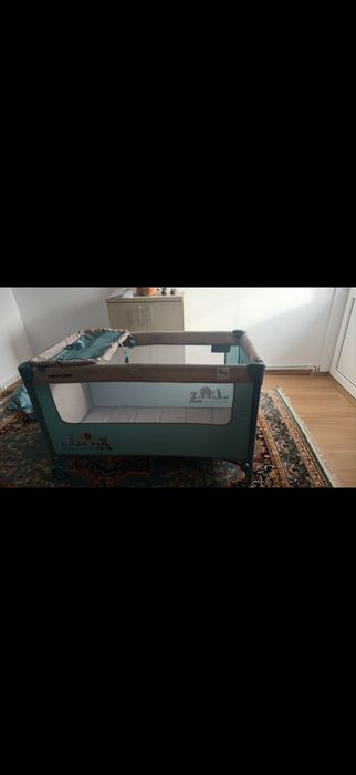 Patut pliabil Bebe  Royal, cu 2 niveluri, turcoaz model 201 (Beberoyal