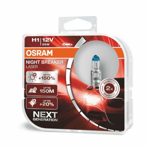 Becuri auto H1 12V 55w P14.5s Osram Night Breaker Laser +150% mai multa lumina, 64150NL Set 2 becuri