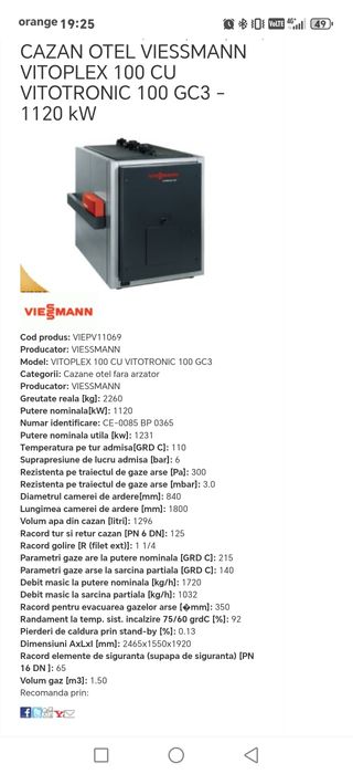 Centrală termică, cazan de apă caldă viessmann vitoplex 100