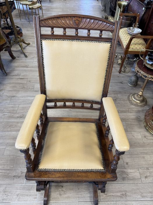 Fotoliu / balansoar vintage - stil englezesc - lemn masiv si piele