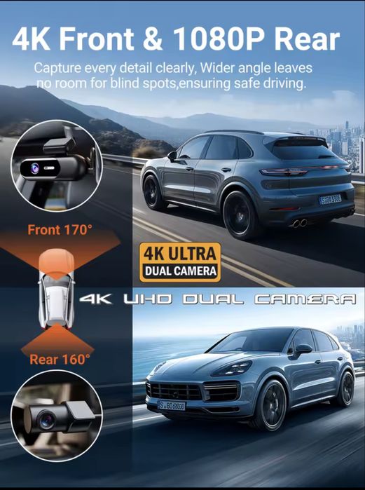 Camera față și spate auto de bord DVR 4K - 3840 x 2160megapixeli