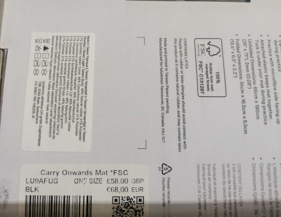 Satea Yoga Lululemon Carry Onwards Mat Black noua