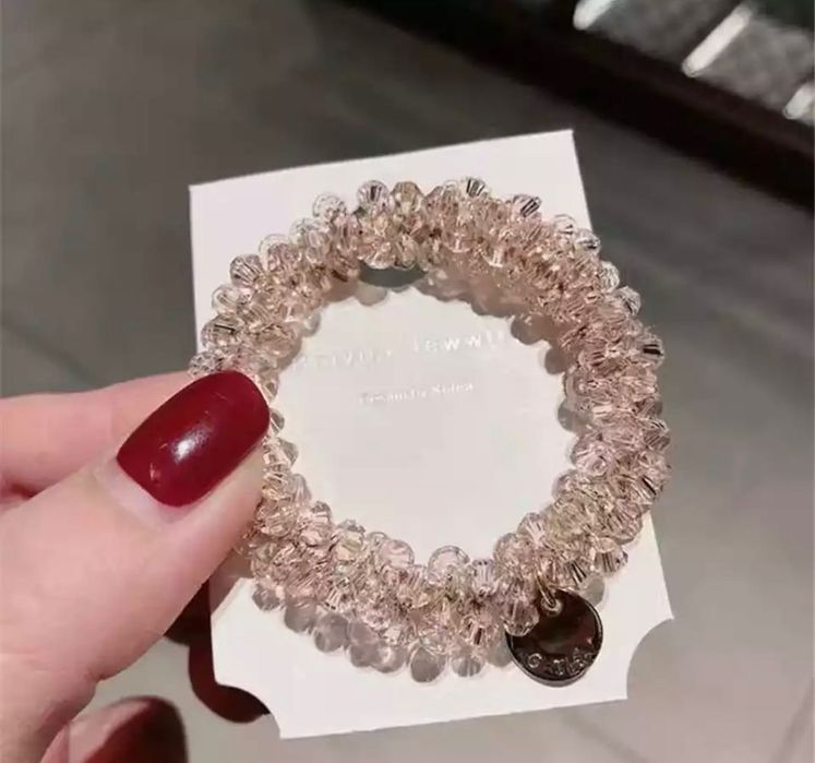 2 в 1 Гривна ластик с камъни и перли/аксесоар за коса