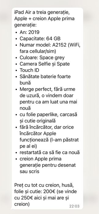 IPAD AIR a treia generatie Apple cu creion