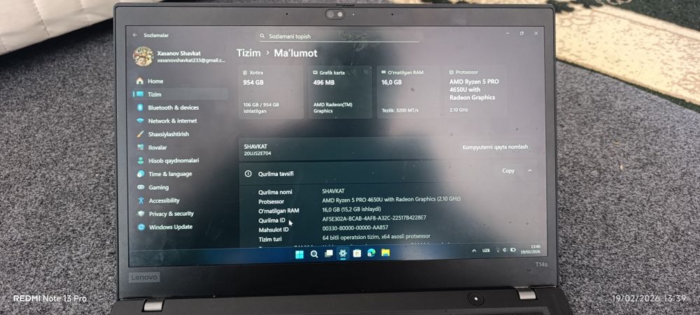 Lenova Thinkpad T14s noutbuk