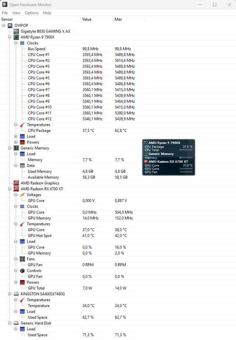 PC AMD Ryzen™ 9 7900X, 64GB DDR5, RX 6700 XT, Monitor Dell 34