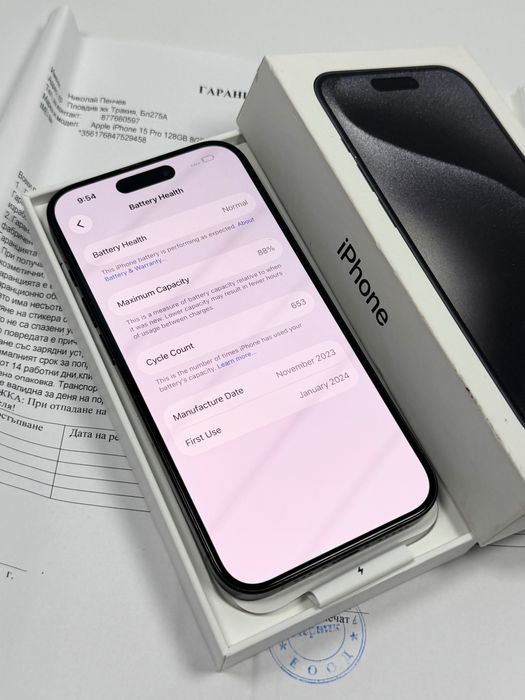 Гаранция! Apple iPhone 15 Pro 128GB88% - Black Titanium