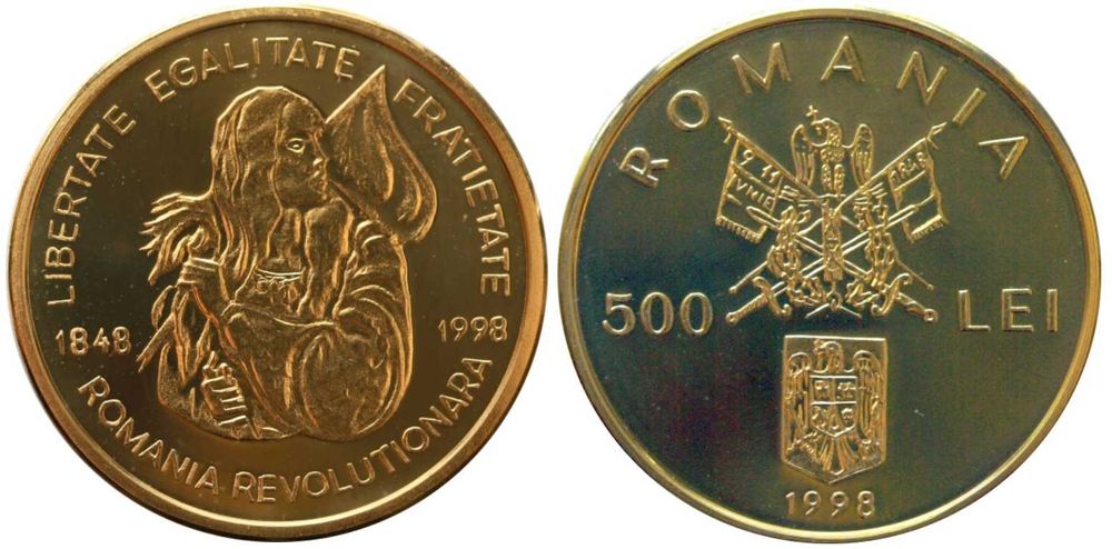 Moneda aur BNR 500 Lei, Revolutia Romana de la 1848, gradata NGC PF 63