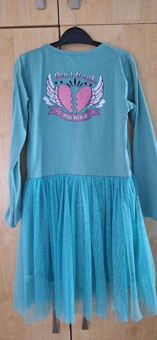 Сладурска рокля за момиченце в ментово зелено 134 размер