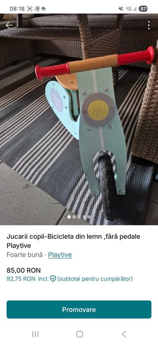 Jucarii copii - Bicicleta din lemn fara pedale Playtive