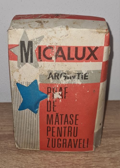 Cutie Micalux Argintie Praf Mătase Zugrăveli, Vintage Anii '80