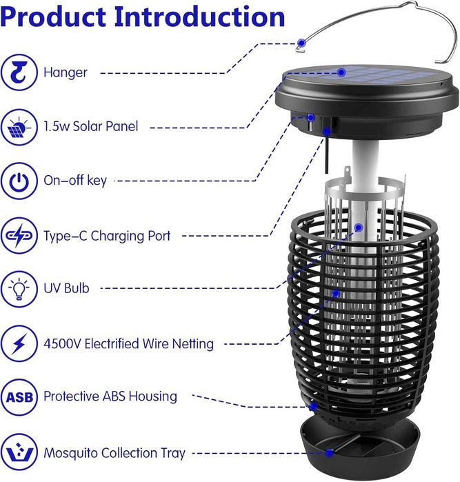 НОВ PALONE 4500V соларен трепач на насекоми 2 в 1 убиец на комари