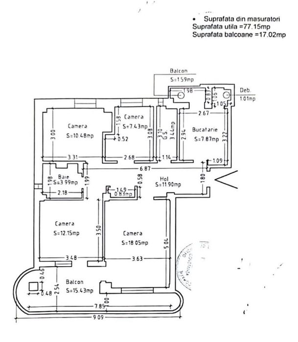 Central apartament spațios transformat din 4 camere