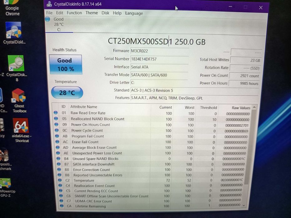SSD 250gb sata 3, Crucial MX500 + windows 11 pro