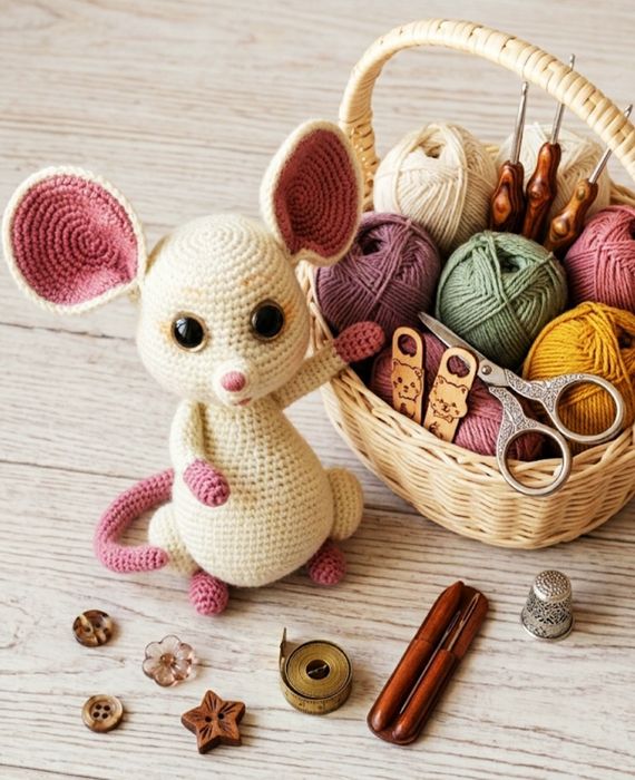 Вязаные мышата ручной работы.