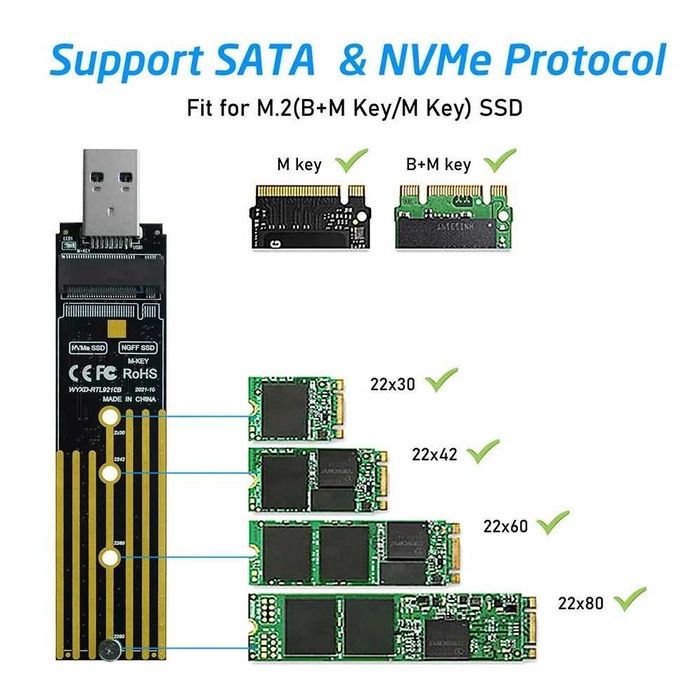 Adaptor SSD dual protocol M.2 NVMe / M.2 NGFF la USB 3.0 PC / laptop