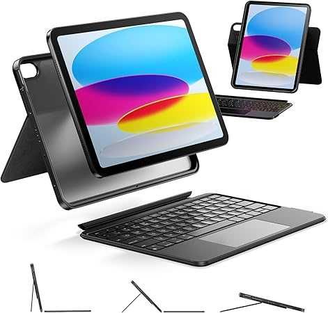 Husă cu tastatură HOU,rotativă și detașabilă pt.  iPad 11/10,iluminare