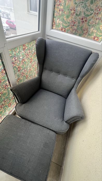 Fotoliu IKEA STRANDMON Scaun cu braţe, Nordvalla gri închis