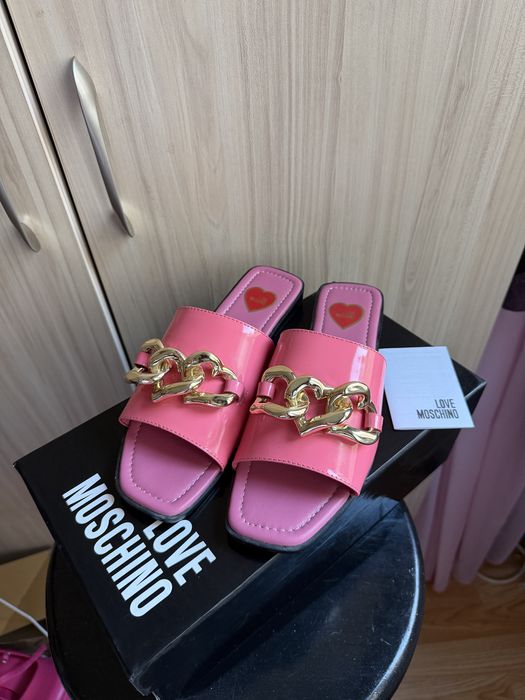 Moschino розови дамски чехли естествена кожа