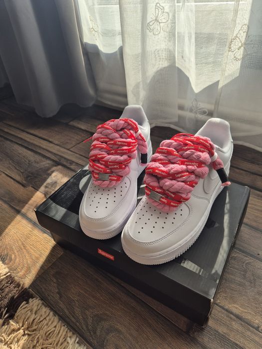 Nike Air Force 1 Low x Supreme White – Custom Rope Laces – Mărimea 39