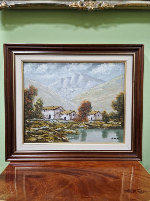 Прекрасна антикварна белгийска авторска картина масло върху платно