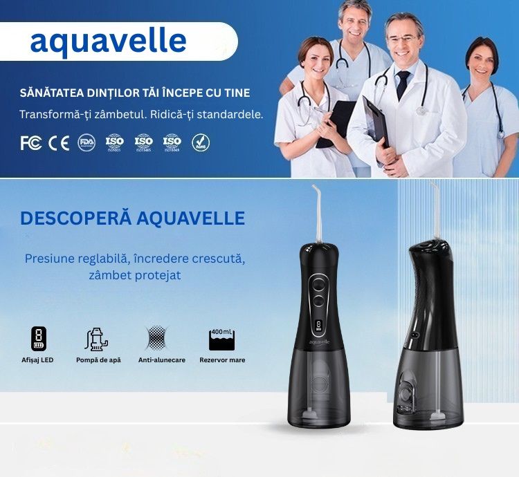 Irigator bucal Aquavelle, Dus bucal portabil, rezervor 400 ml