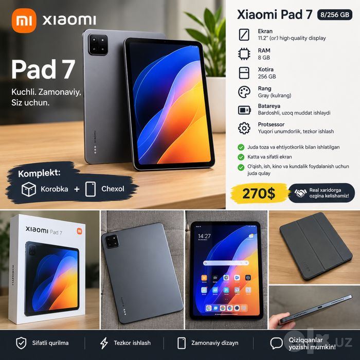 Xiaomi Pad 7 8/256 GB Gray | Ideal | Korobka + Chexol | 270$