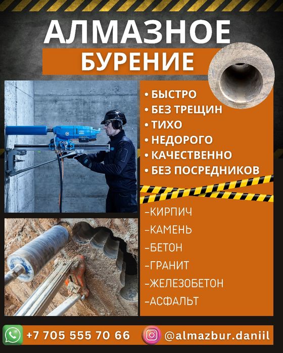 Алмазное сверление(бурение) отверствий,проёмов,демонтаж