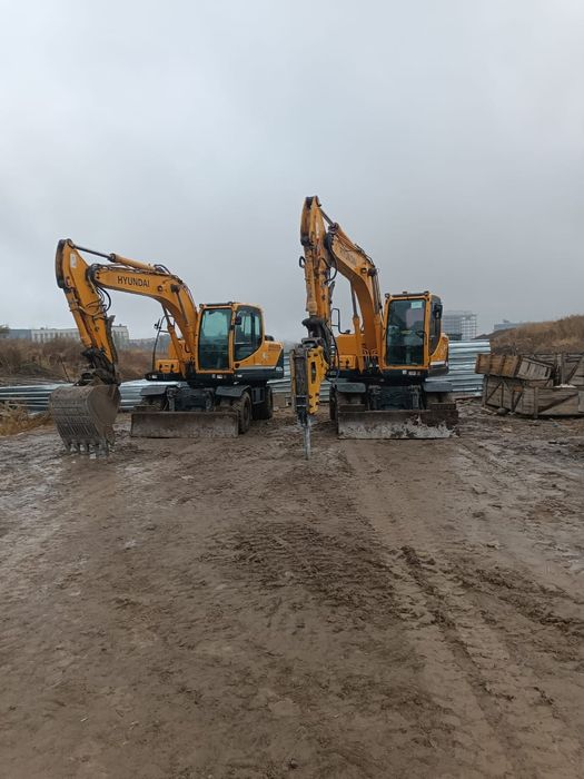 Услуга экскаватора. Аренда колёсного экскаватора, гидромолот.