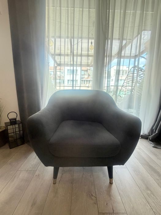 Употребявани диван и кресло EGEDAL от Jysk. Сиво кадифе