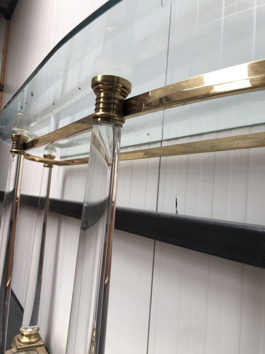 Mid century consola  lucite acryl bronz sticla