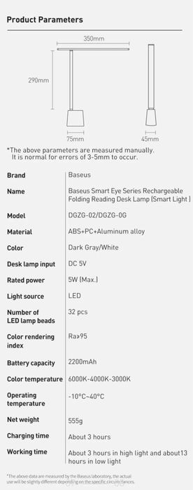 Baseus Беспроводная Настольная Лампа Smart Eye Series Rechargeable