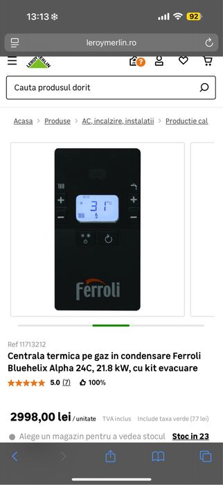 Centrala termica pe gaz in condensare ferolli bluehelix alpha 24c