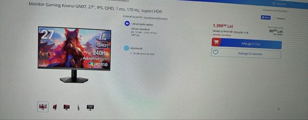 Computer plus Monitor 170HZ 27 inch 2K - RTX 3060 12 GB i9 11900KF