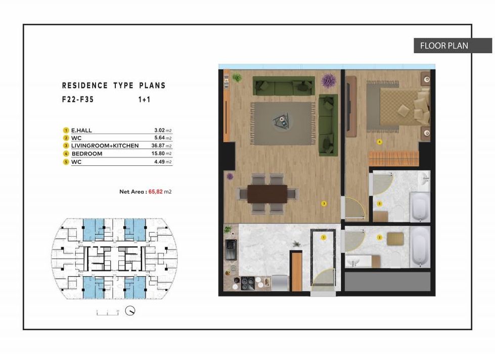 Piramit Tower. 33 этаж. Панорама города. 65 м²