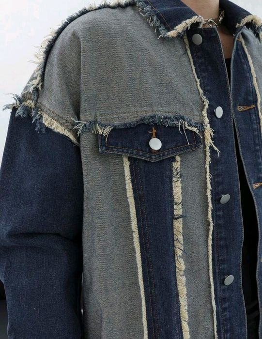 Ново мъжко карго дънково яке риза Street Style изтъркано  деним памук