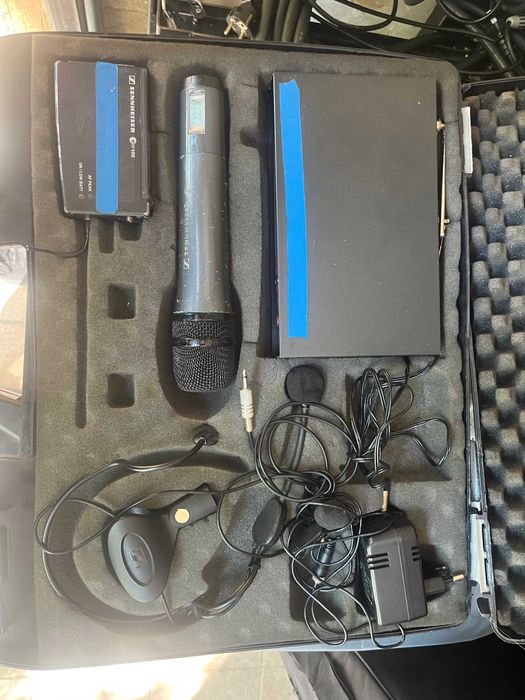 Безжичен микрофони Sennheiser- комплект дръжка, хедсет, брошка