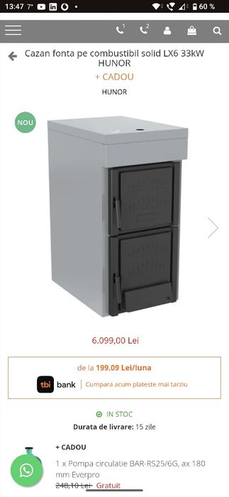 Centrală (cazan) lemne fontă Humor 33kw