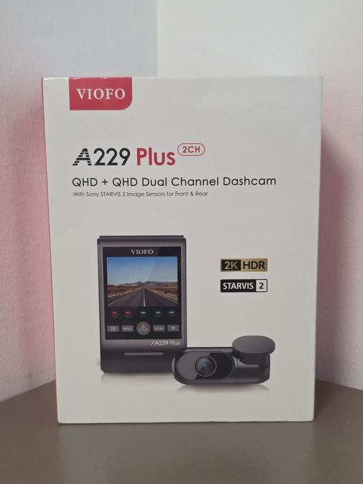 Cameră auto Viofo A229 PLUS 2CH-IR WiFi, 5MP + 2MP, cu GPS, nocturnă, control vocal, slot card, set complet, produs SIGILAT