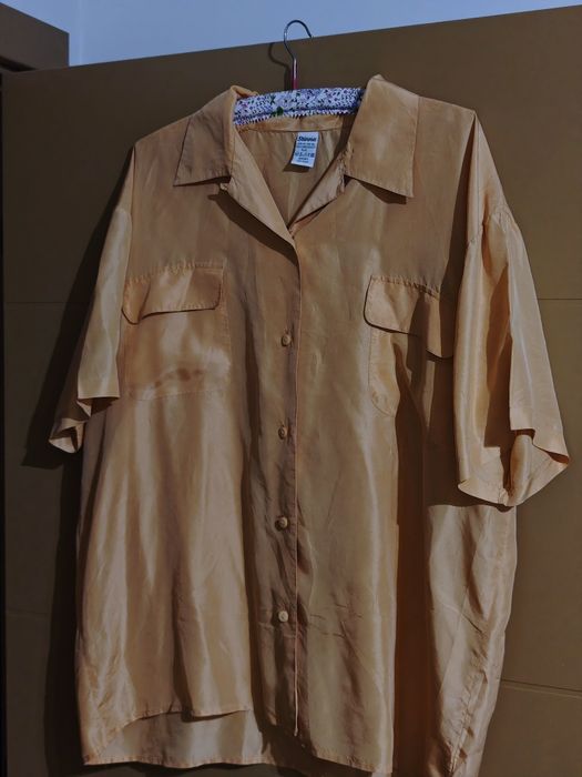 Копринена мъжка риза цвят праскова