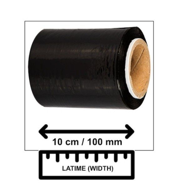 Mini rolă folie stretch neagră, elastică, la ambalare, 200 metri,15 RON bucata