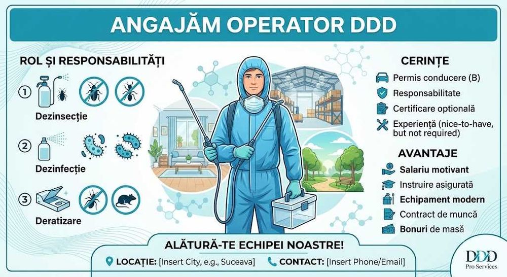 Angajez Operator DDD (dezinsectie-dezinfectie-deratizare) (Part-Time) - In Suceava
