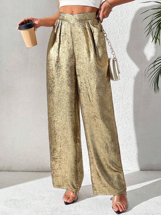 Pantalon Dama Textura Metalica Marime L Nou